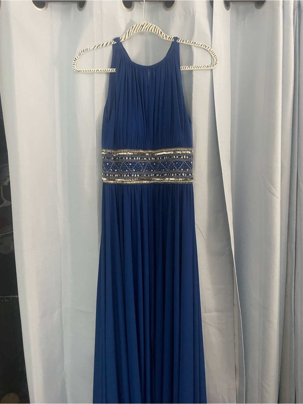 JS Boutique Royal Blue Beaded Halter Maxi Dress